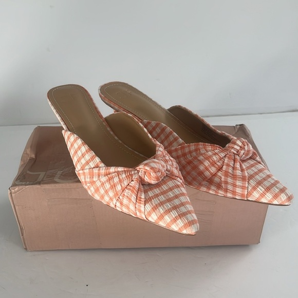 JUSTFAB Freya Heeled Mule Pump Gingham Checkered Kitten Heels in Orange Size 6.5 - Picture 11 of 11